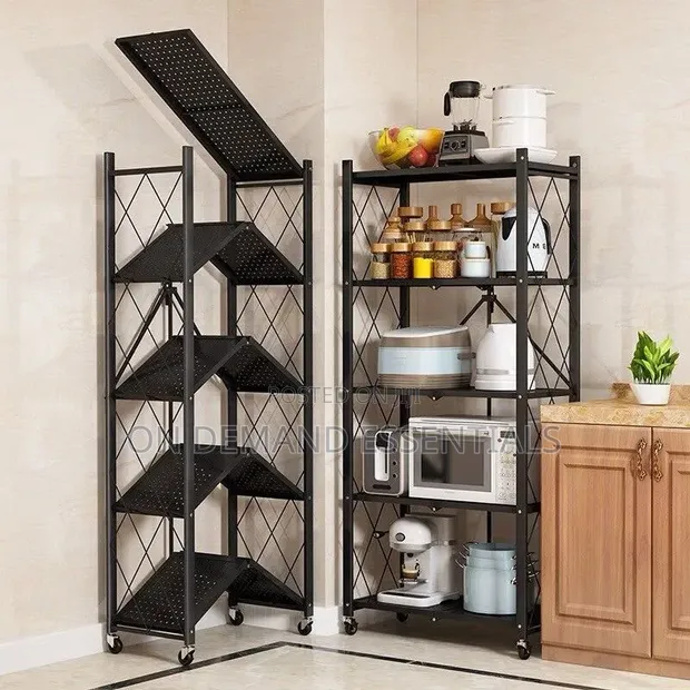 5 Tier Foldable Kitchen Rack with Wheels - 1
