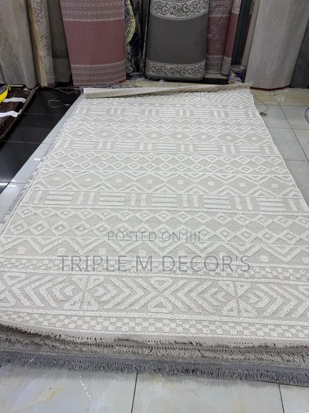 Carpet ya Chumba cha Kuishi ya Minimalist Boho Neutral 7x10 - 1
