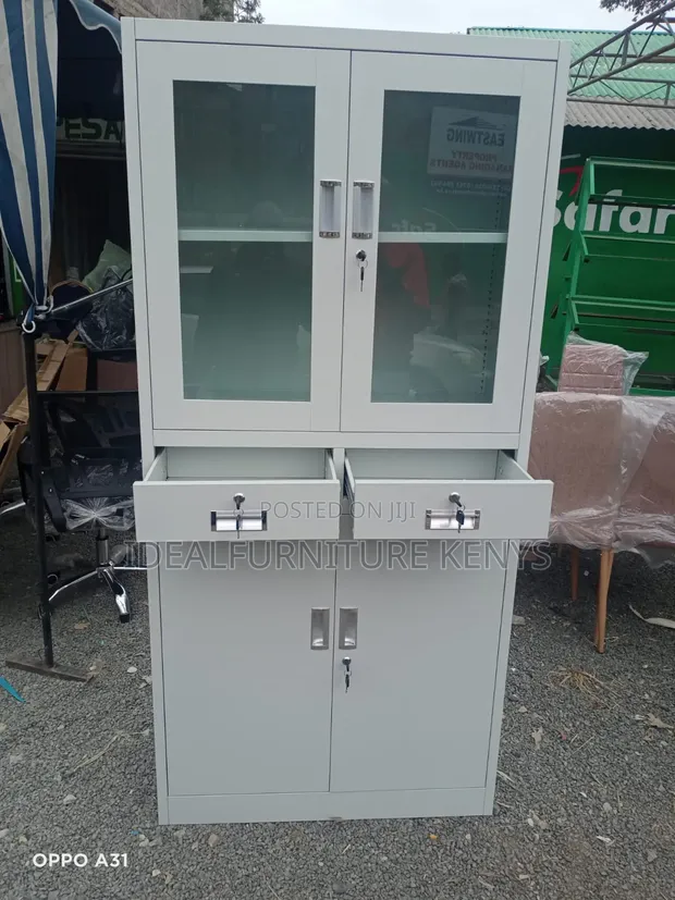 Brand New 2-Door Metal Filing Cabinet with Glass Top - 1
