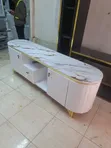 Luxury Modern Oval TV Stand - White & Gold Marble - 2