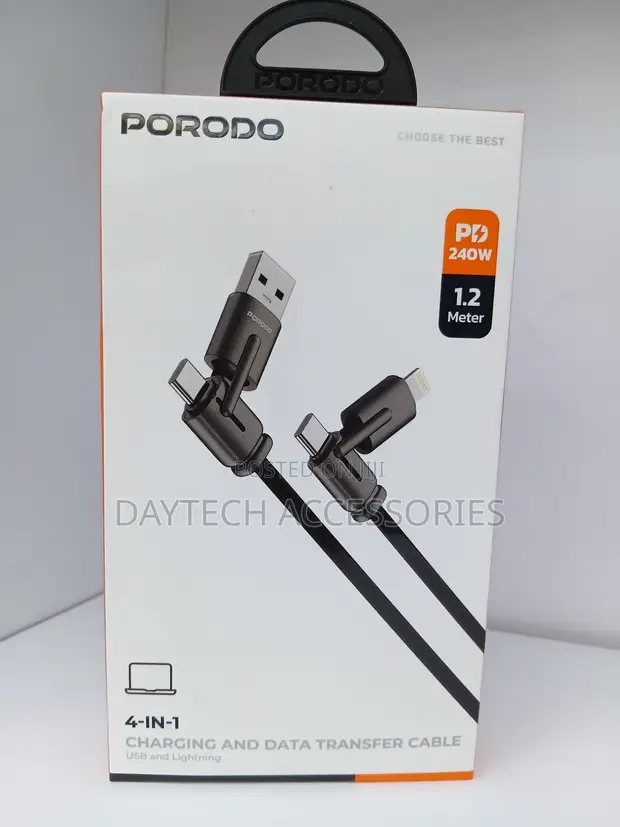 Porodo 4-in-1 USB-C Cable 1.2m, 240W PD Fast Charging - 1