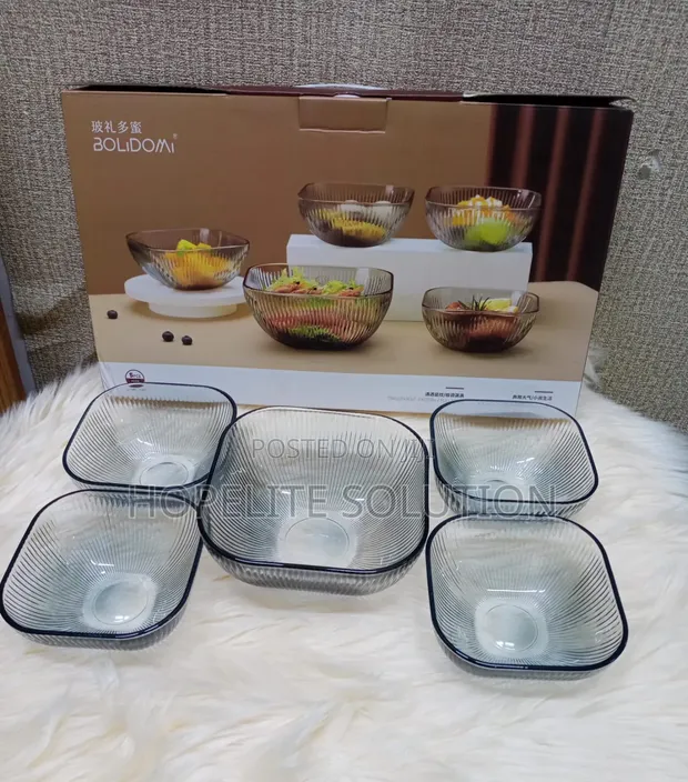 Blue-Grey Vertical Glass Salad Bowl Set (Square) - 1