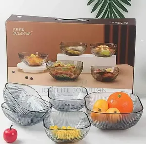 Blue-Grey Vertical Glass Salad Bowl Set (Square)