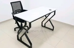 Modern Office Desk 1.2M - White Top with Black X-Frame Legs