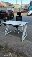 Modern 1.2M Office Desk - White Top, White K-Design Metal Legs - 1