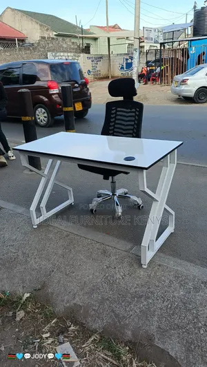 Modern 1.2M Office Desk - White Top, White K-Design Metal Legs