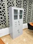 Metallic Office Storage Cabinet - 3-in-1 with Glass Doors & Drawers - 2