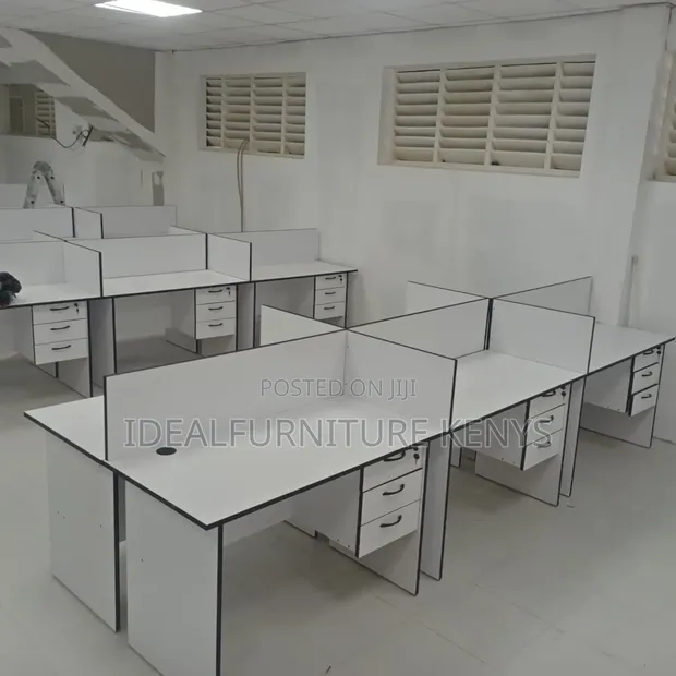 6-Way Modern Office Workstation Cluster - White Desks with 3 Drawers - 1