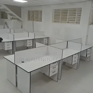 6-Way Modern Office Workstation Cluster - Meza Nyeupe na Droo 3