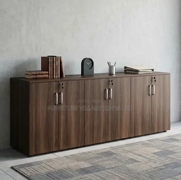 Lockable 6-Door Wooden Credenza Storage Cabinet - 1