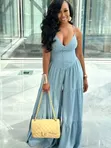 Palazzo Jumpsuit - Wide Leg, Blue, Women's - 1