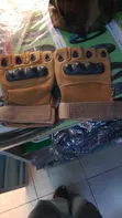 Tactical Half-Finger Gloves - Brown Leather - 1