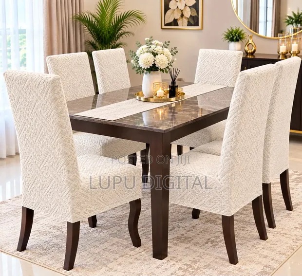 Egyptian Plush Damask Dining Chair Seat Covers - 1