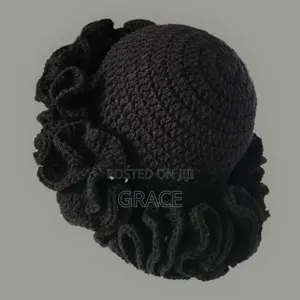 Handmade Crochet Ruffle Hat - Black