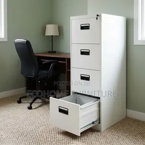 White Four-Drawer Filing Cabinet with Label Holders