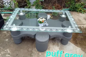 Executive Heavy Duty Glass Table with 4 Puff Stools
