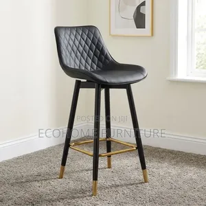 Black Quilted Bar Stool with Gold Accent Legs