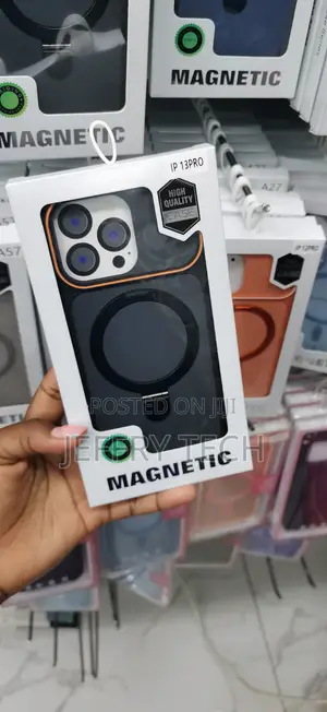 Black & Orange MagSafe Case for iPhone 13 Pro with Kickstand