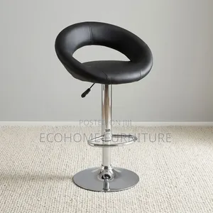 Black Round Seat Adjustable Bar Stool with Chrome Base