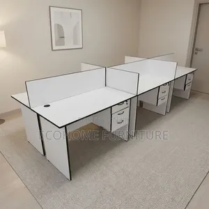 Office Workstation - Six-Desk Bench with Privacy Dividers