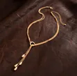Mkufu wa Lariat wa Minyororo Mitatu ya Dhahabu na Pendenti za Matone - 2