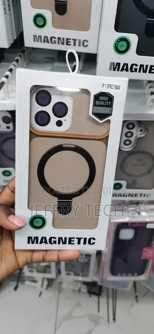 Brown Magnetic Case with Ring Stand for iPhone 13 Pro Max
