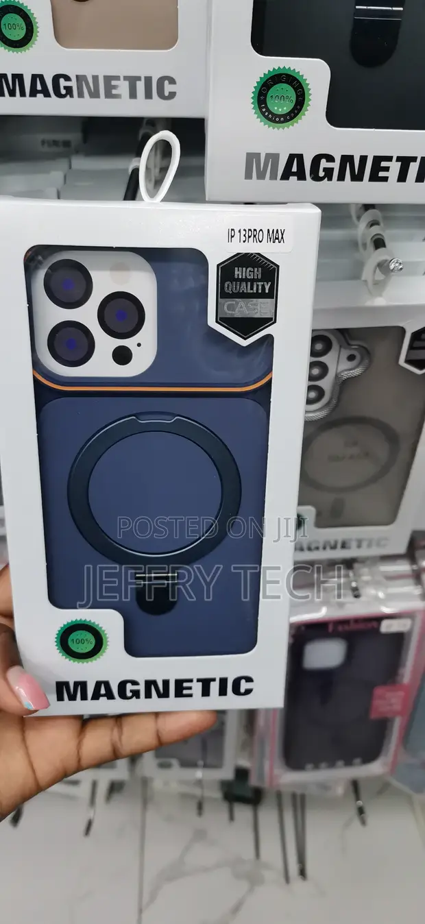 Blue Magnetic Protective Case with Ring for iPhone 13 Pro Max - 1