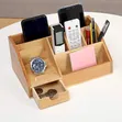Wooden Bamboo Desk Organizer - 6 Compartments - 1