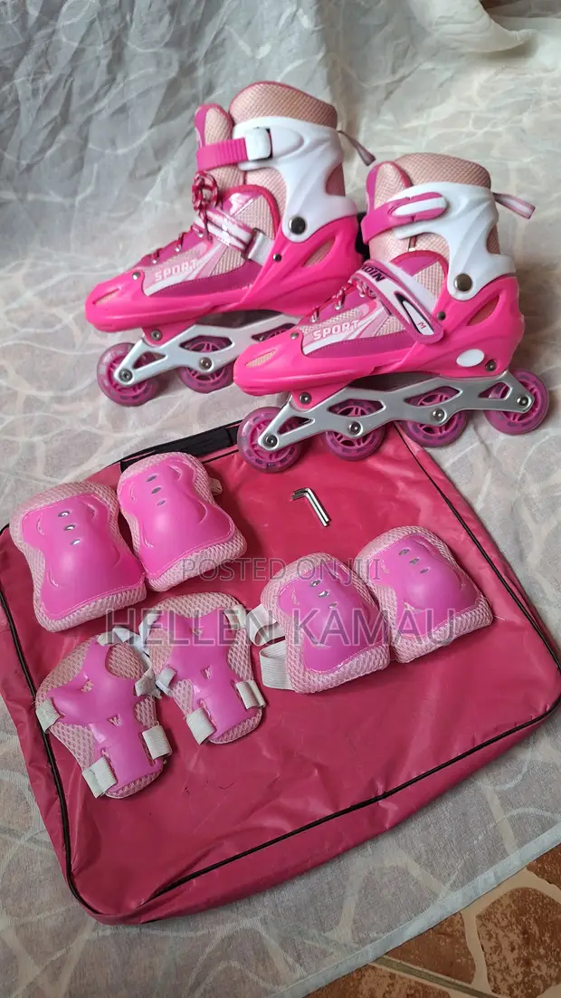 Pink Adjustable Inline Skates Size 39-42 + Gear - 1