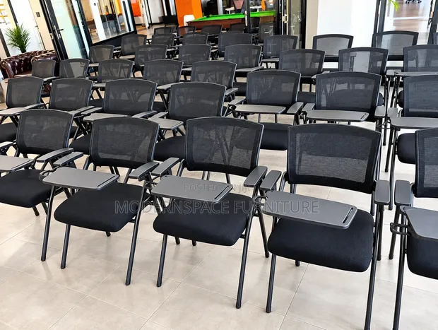 Black Mesh Training Chairs with Writing Tablet - 1