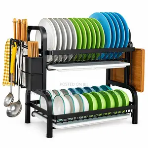 CYFAZA 2-Tier Dish Rack yenye Draining Trays - Nyeusi