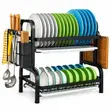 CYFAZA 2-Tier Dish Rack with Draining Trays - Black - 1
