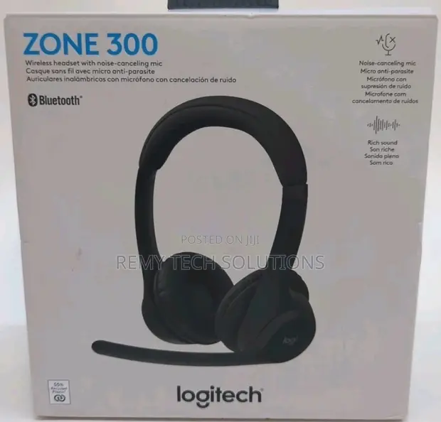 Logitech Zone 300 Wireless Headphones - Nyeusi - 1