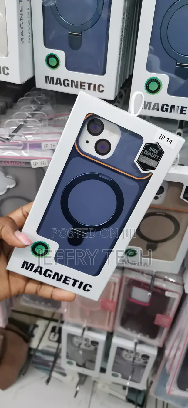 Kava ya Navy Blue ya MagSafe kwa iPhone 14 na Pete ya Kusimama - 1