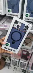 Kava ya Navy Blue ya MagSafe kwa iPhone 14 na Pete ya Kusimama - 1