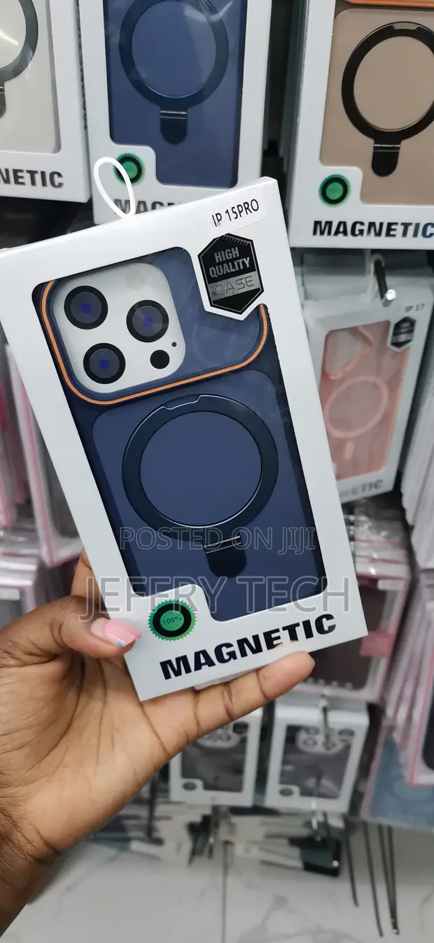Blue Magnetic Case for iPhone 15 Pro with Ring Stand - 1