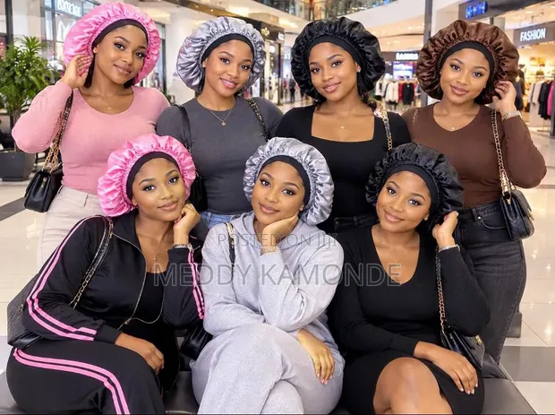 Brand New Satin Hair Bonnets (Grey/Black/Pink) - 1