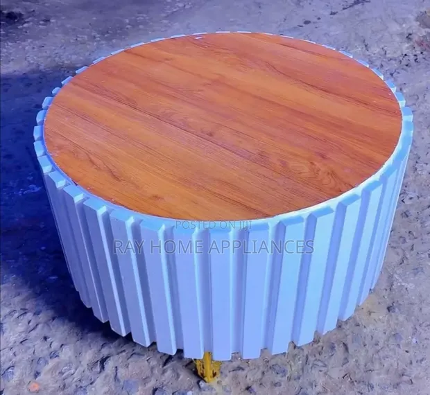 Modern White & Brown Round Coffee Table - 1