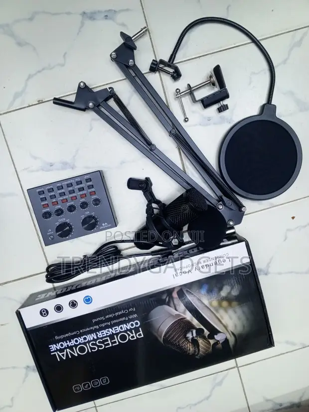 V8 Sound Card Condenser Microphone Kit for Podcast & Streaming - 1