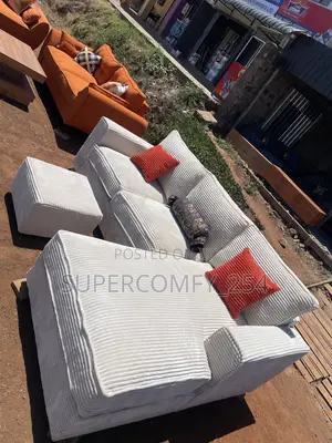 Cream Corduroy Six-Seater L-Seat Sofa