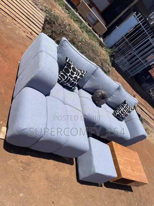 Sky Blue Contemporary Bubble L-Shaped Sofa - 1