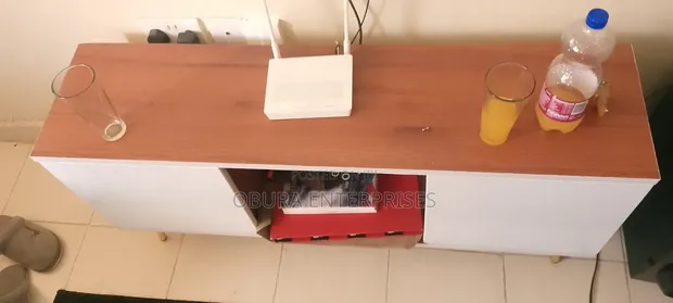 White TV Stand with Drawers - 1