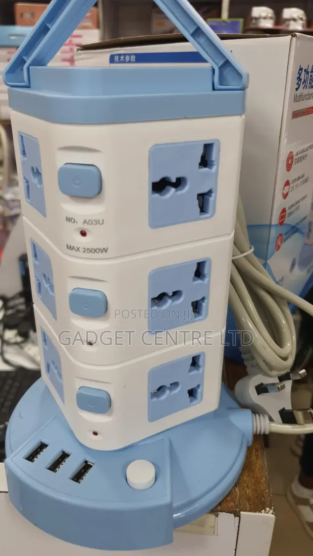 12-Way Vertical Socket Extension with 3 USB Ports - 1