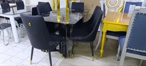 Dining Set Mpya: Meza ya Marble + Viti 6 vya Ngozi