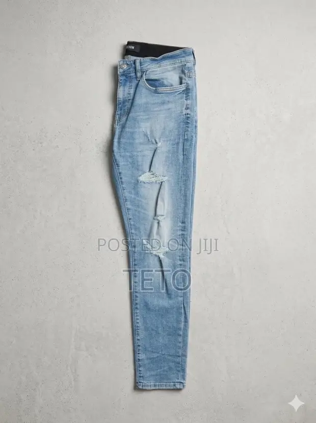 Men's Light Blue Distressed Jeans - 1
