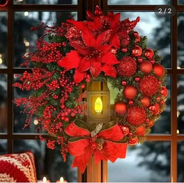 Krismasi Wreath yenye Taa (35cm) - 1