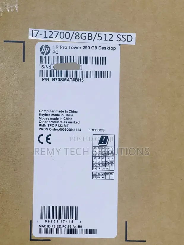 New HP 290 G9 Desktop PC: Intel Core i7, 8GB RAM, 512GB SSD - 1
