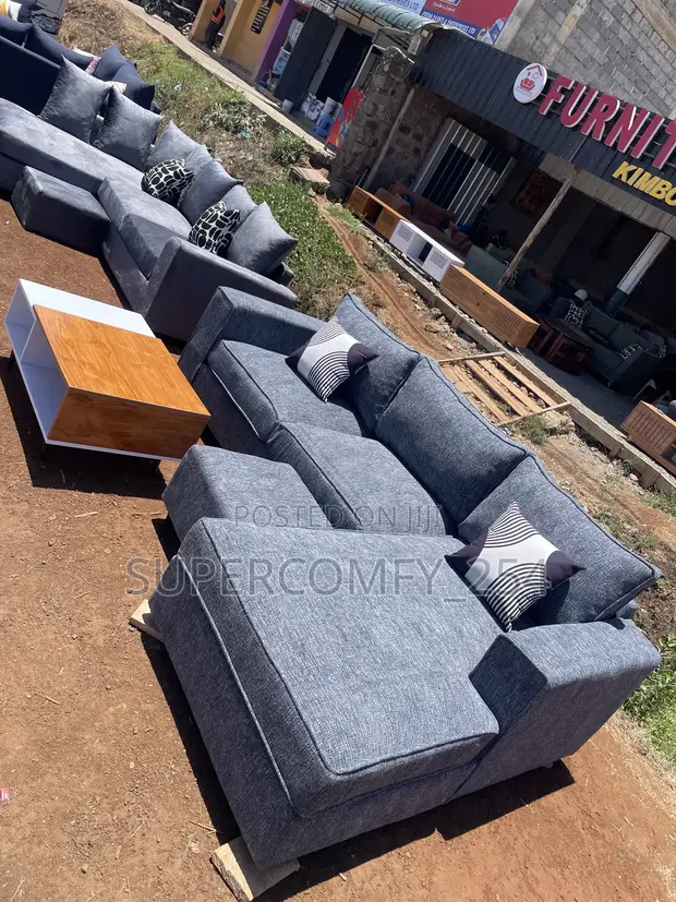 Sofa ya L-Shape Nyeusi Nzito - 1