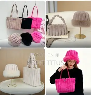 Fluffy Faux Fur Handbag and Bucket Hat Set