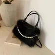 Fluffy Fur Handbag with Pearls - 2